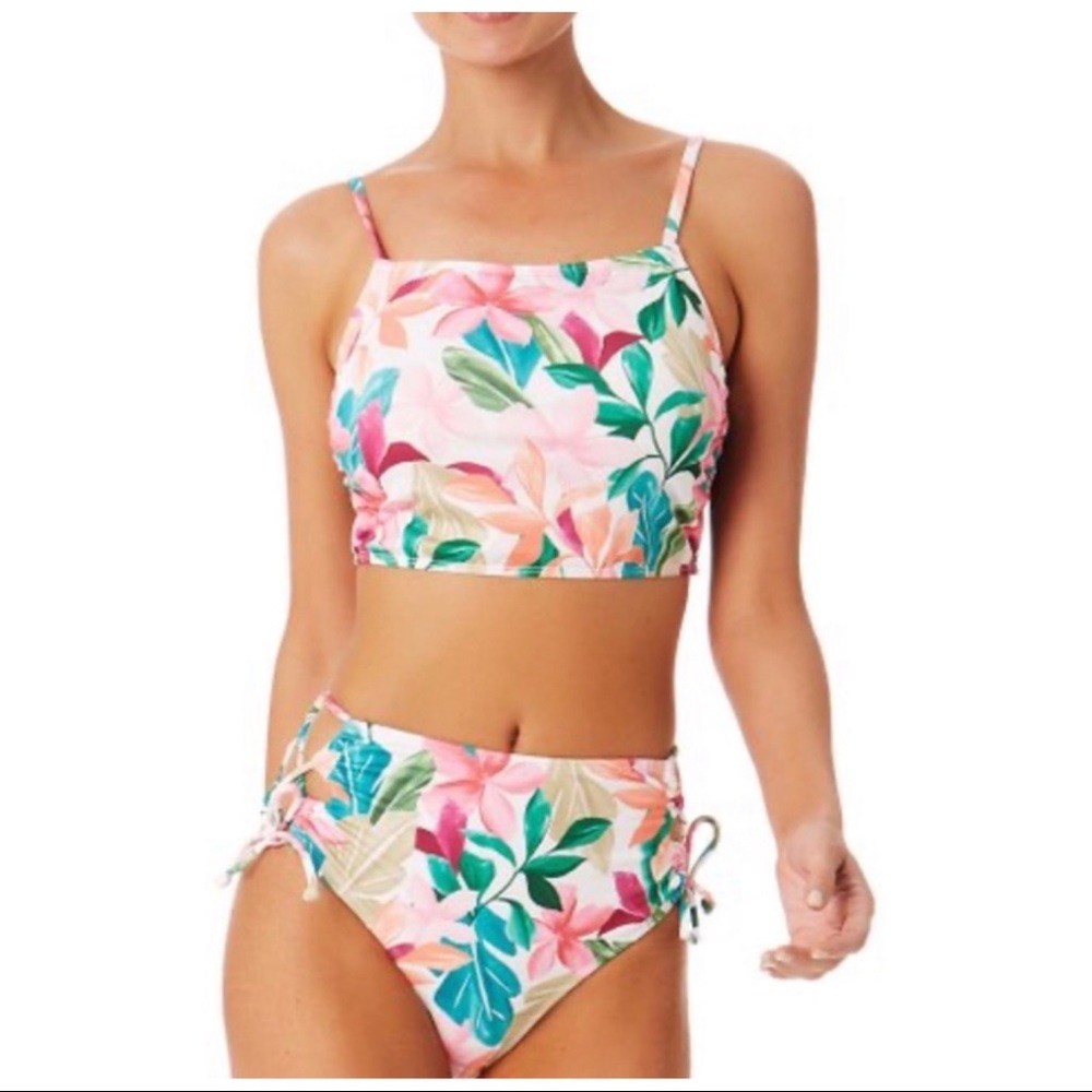 •HURLEY• Botanical Print Square Neck High Waisted Bikini